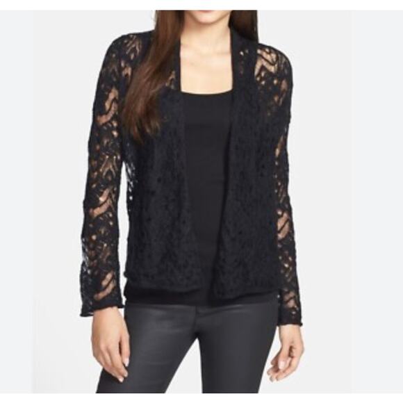 Eileen Fisher XS Black Wool Lace Style Knit Cardigan Sweater - Picture 1 of 7